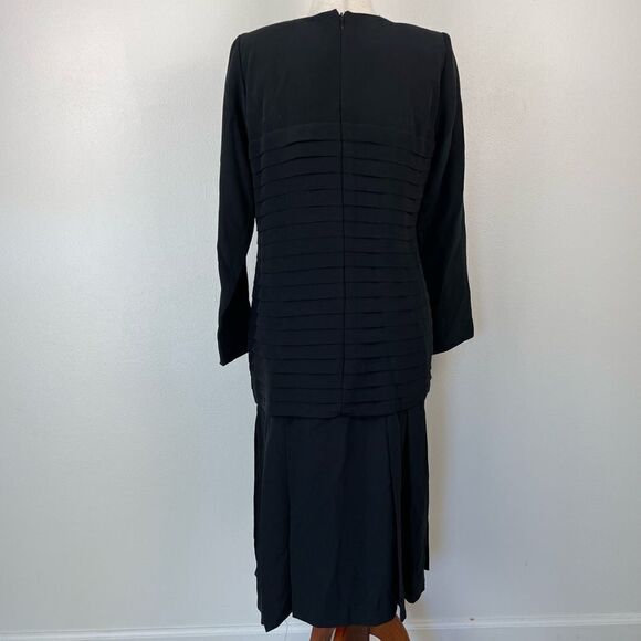 Vintage Anna Calamia Black Midi Dress Size M - Picture 5 of 8